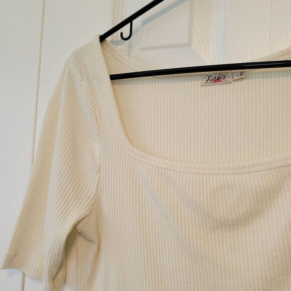 Faherty Cream Ribbed Square Neck Top Size Large - Picture 3 of 6